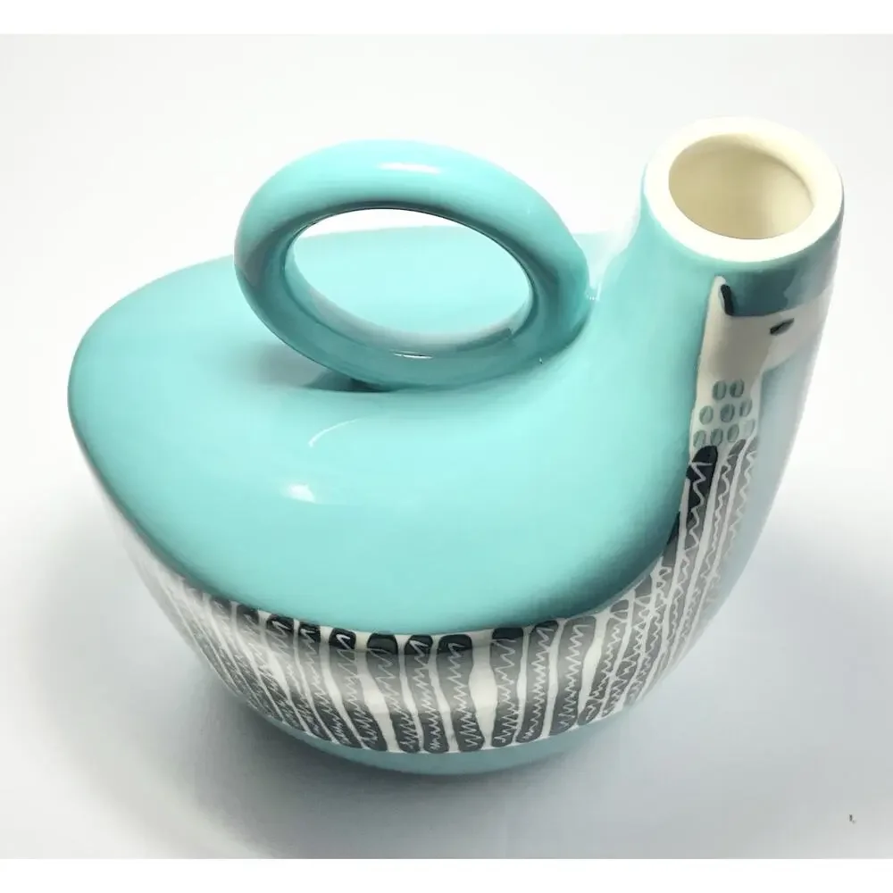 West Elm Ceramic Turquoise “Llama” Handled Pitcher Jug 8 1/4” 28oz